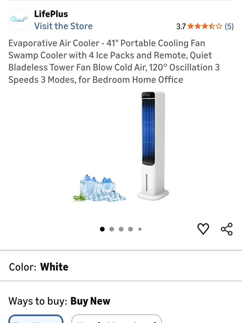 LifePlus 41" Evaporative Tower Air Cooler - White with Blue Grill